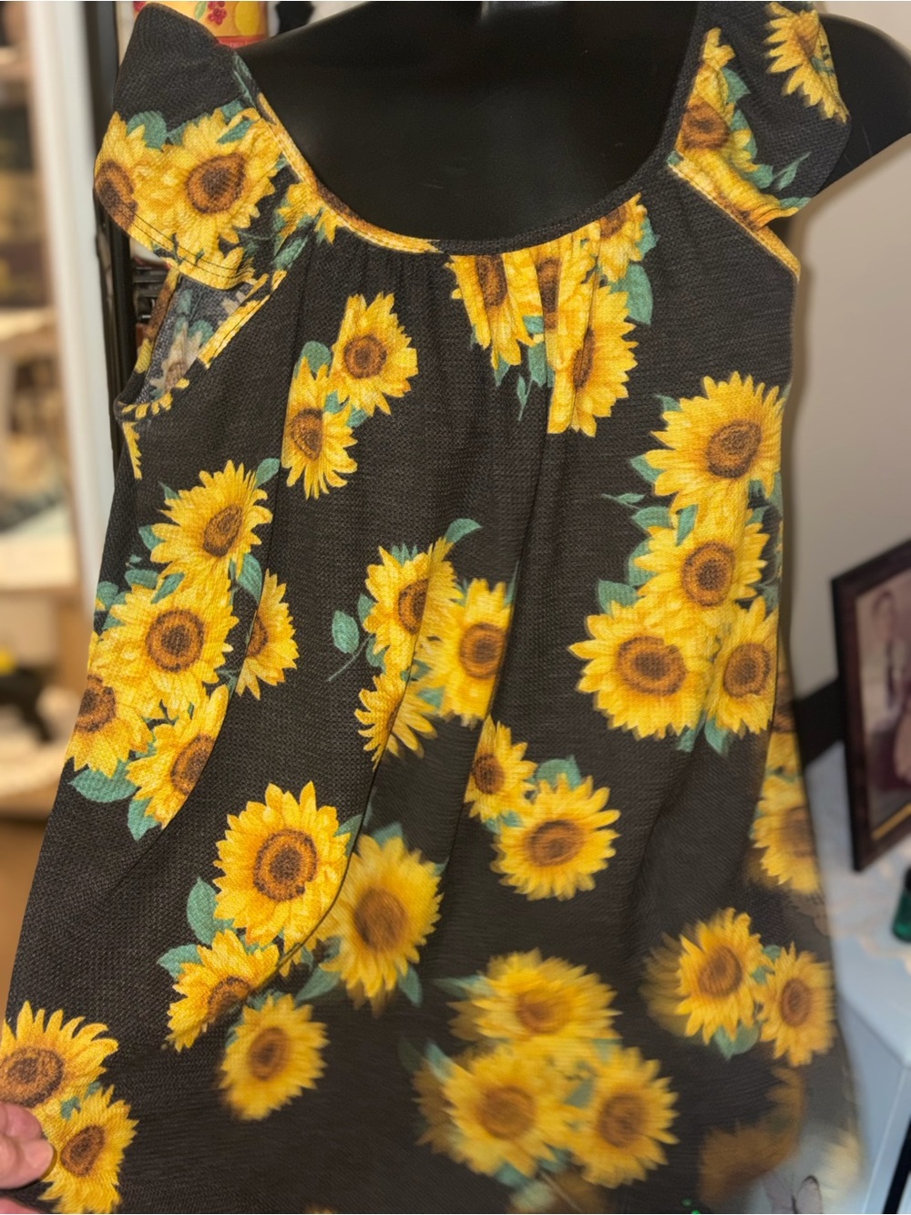 Sunflower Print Tank Top - Yellow on Black